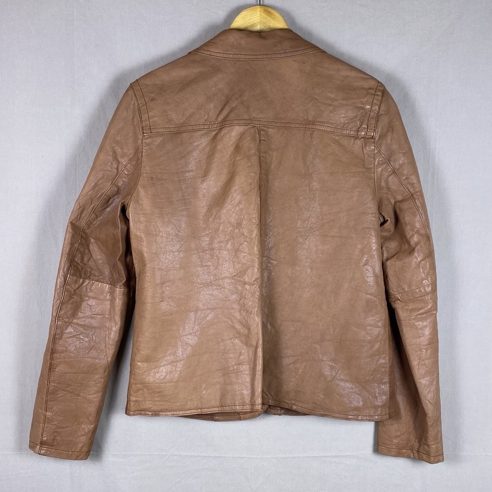 Y2K Old Navy Leather Jacket Womens L Brown Genuine Leather Biker Chic Western - Picture 3 of 8